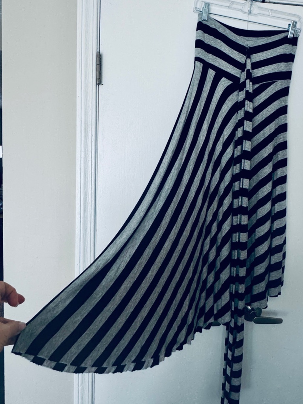 Elan Black and Gray Striped High-Low Maxi Skirt